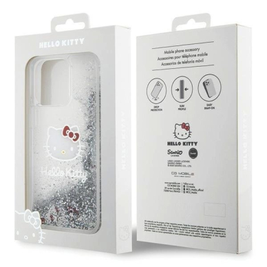 Dėklas Hello Kitty Liquid Glitter Charms Kitty Head iPhone 15 Pro Max - Sidabrinis 7