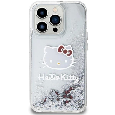 Dėklas Hello Kitty Liquid Glitter Charms Kitty Head iPhone 15 Pro - Sidabrinis 2