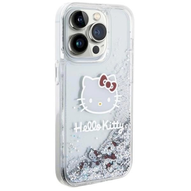 Dėklas Hello Kitty Liquid Glitter Charms Kitty Head iPhone 15 Pro - Sidabrinis 3