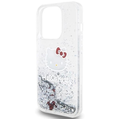 Dėklas Hello Kitty Liquid Glitter Charms Kitty Head iPhone 15 Pro - Sidabrinis 5