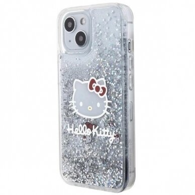 Dėklas Hello Kitty Liquid Glitter Charms Kitty Head iPhone 15 - Sidabrinis 1