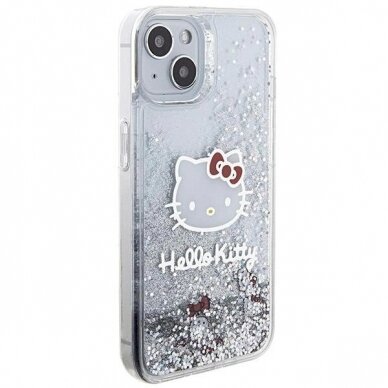 Dėklas Hello Kitty Liquid Glitter Charms Kitty Head iPhone 15 - Sidabrinis 2