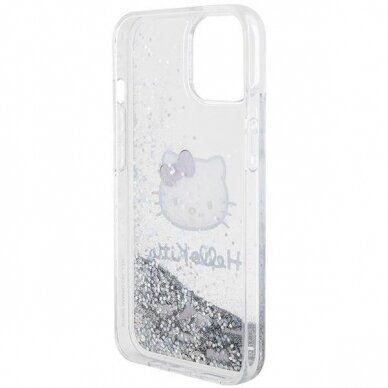 Dėklas Hello Kitty Liquid Glitter Charms Kitty Head iPhone 15 - Sidabrinis 3