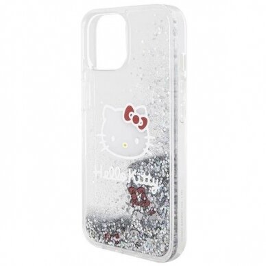 Dėklas Hello Kitty Liquid Glitter Charms Kitty Head iPhone 15 - Sidabrinis 4