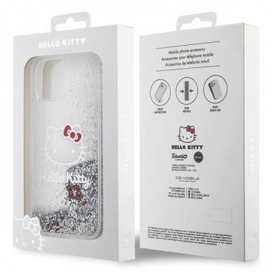 Dėklas Hello Kitty Liquid Glitter Charms Kitty Head iPhone 15 - Sidabrinis 5