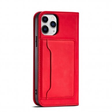 Dėklas Magnet Card Case for iPhone 12 Pro Raudonas 10