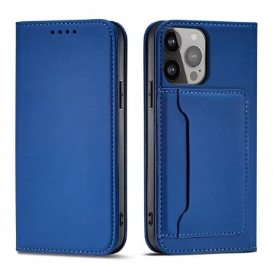 Dėklas Magnet Card Case for iPhone 13 Mėlynas