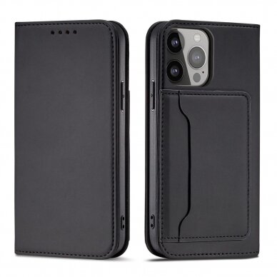 Dėklas Magnet Card Case for iPhone 13 Pro Juodas