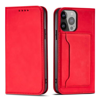 Dėklas Magnet Card Case for iPhone 13 Pro Max Raudonas