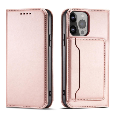 Dėklas Magnet Card Case for iPhone 13 Pro Rožinis