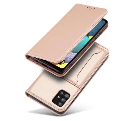 Dėklas Magnet Card Case Samsung Galaxy A12 5G Rožinis 4