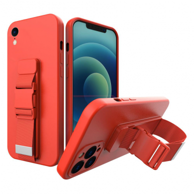 Dėklas su dirželiu Rope case gel TPU iPhone XS / iPhone X Raudonas