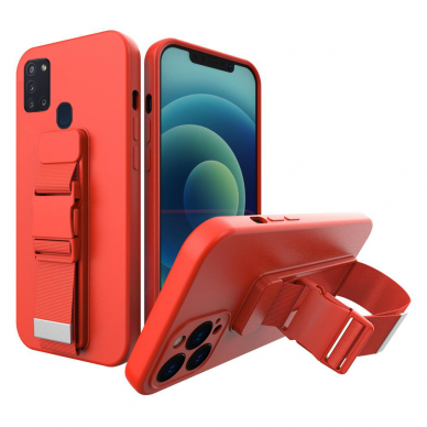 Dėklas su dirželiu Rope case gel TPU Samsung Galaxy A21S Raudonas