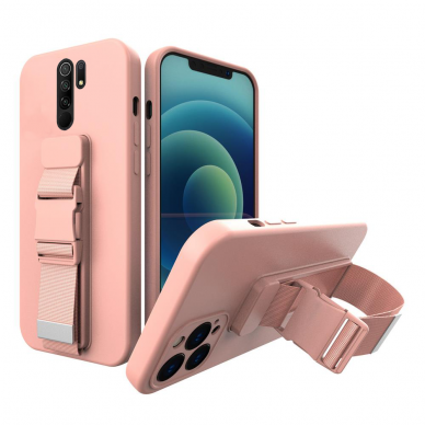 Dėklas su dirželiu Rope case gel TPU Xiaomi Redmi 9 Rožinis