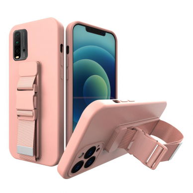 Dėklas su dirželiu Rope case gel TPU Xiaomi Redmi Note 10 5G / Poco M3 Pro Rožinis