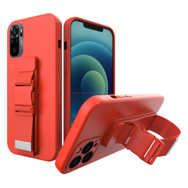 Dėklas su dirželiu Rope case gel TPU Xiaomi Redmi Note 10 / Redmi Note 10S Raudonas