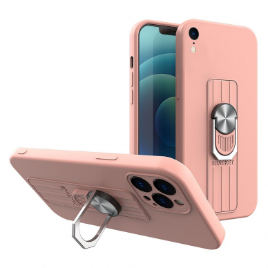 Dėklas su žiedu Ring Case silicone iPhone XS Max Rožinis