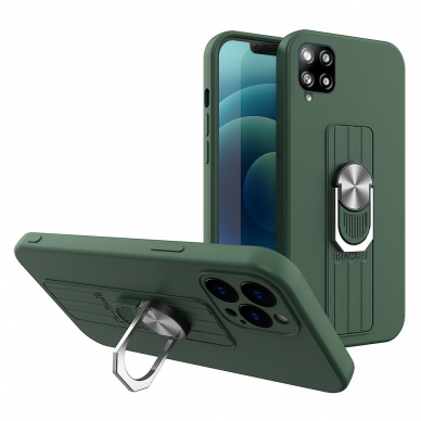 Dėklas su žiedu Ring Case silicone Samsung Galaxy A42 5G Tamsiai žalias