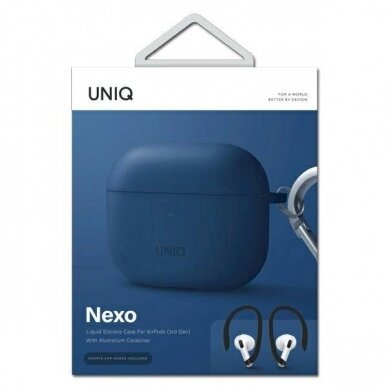 Dėklas Uniq etui Nexo AirPods 3 gen + Ear Hooks Silicone /Mėlynas 4