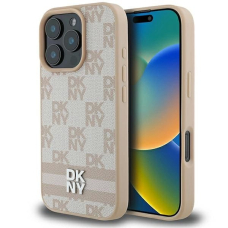 Dėklas DKNY Checkered Pattern  Printed Stripes iPhone 16 Pro Max  - Rožinis