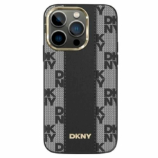 Dėklas DKNY Leather Checkered Mono Pattern MagSafe  iPhone 14/15/13 - Juodas