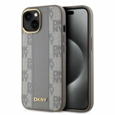 Dėklas DKNY Leather Checkered Mono Pattern MagSafe iPhone 14  - Smėlinis