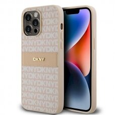 Dėklas DKNY Leather Mono StripeMetal LogoiPhone 14 Pro - Rožinis