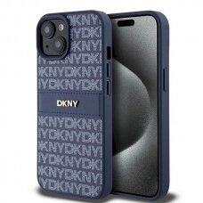 Dėklas DKNY Leather Mono StripeMetal LogoiPhone 15 / 14 / 13 - Mėlynas