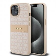 Dėklas DKNY Leather Mono StripeMetal LogoiPhone 15 Plus / 14 Plus - Rožinis