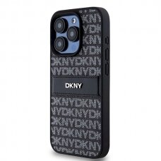 Dėklas DKNY Leather Mono StripeMetal LogoiPhone 15 Pro Max - Juodas