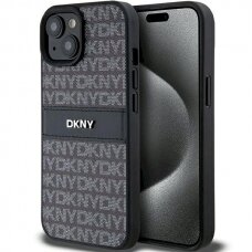 Dėklas DKNY Leather Mono StripeMetal LogoiPhone 15/14/13 - Juodas