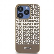 Dėklas DKNY Leather Printed Pattern Metal Logo MagSafeiPhone 15/14/13 - Rudas