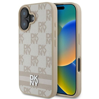 Dėklas DKNY Checkered Pattern  Printed Stripes iPhone 16  - Rožinis