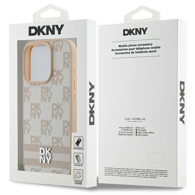 Dėklas DKNY Checkered Pattern  Printed Stripes iPhone 16 Pro  - Rožinis 7