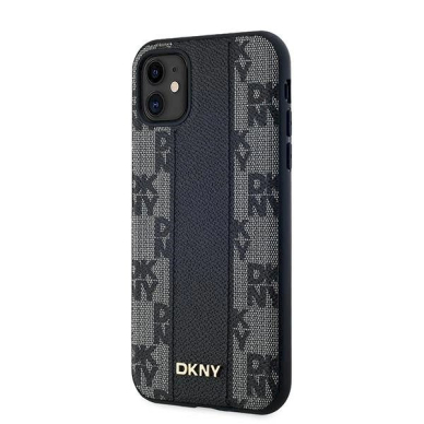 Dėklas DKNY Leather Checkered Mono Pattern MagSafe  iPhone 11 / Xr - Juodas 1