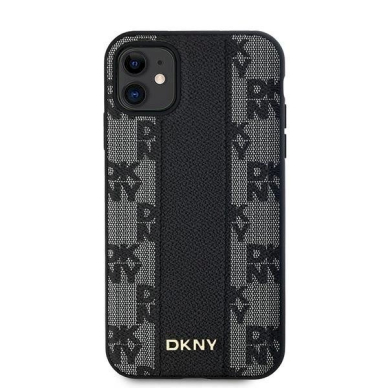 Dėklas DKNY Leather Checkered Mono Pattern MagSafe  iPhone 11 / Xr - Juodas 2