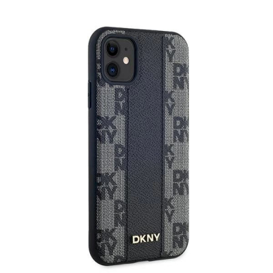 Dėklas DKNY Leather Checkered Mono Pattern MagSafe  iPhone 11 / Xr - Juodas 3