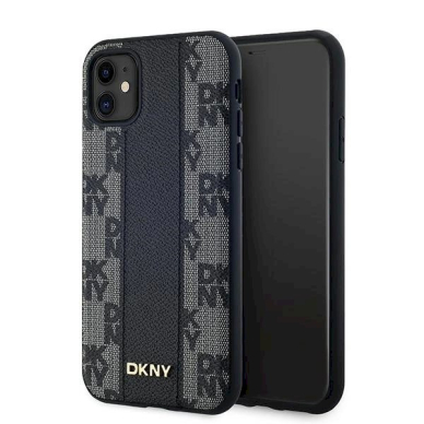 Dėklas DKNY Leather Checkered Mono Pattern MagSafe  iPhone 11 / Xr - Juodas