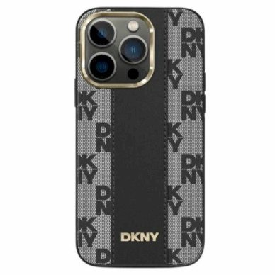 Dėklas DKNY Leather Checkered Mono Pattern MagSafe  iPhone 15/14/13 - Juodas