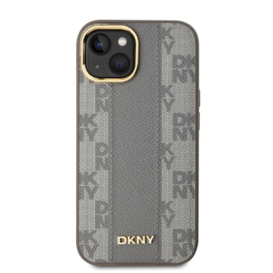 Dėklas DKNY Leather Checkered Mono Pattern MagSafe iPhone 14  - Smėlinis 1