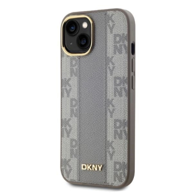 Dėklas DKNY Leather Checkered Mono Pattern MagSafe iPhone 14  - Smėlinis 2