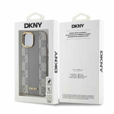 Dėklas DKNY Leather Checkered Mono Pattern MagSafe iPhone 14  - Smėlinis 4