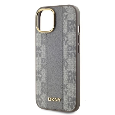 Dėklas DKNY Leather Checkered Mono Pattern MagSafe iPhone 15  - Smėlinis 2