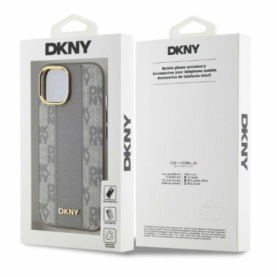 Dėklas DKNY Leather Checkered Mono Pattern MagSafe iPhone 15  - Smėlinis 4