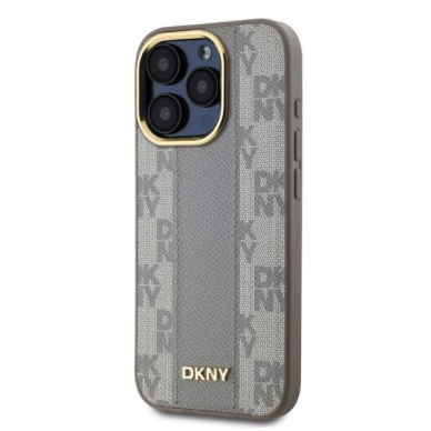 Dėklas DKNY Leather Checkered Mono Pattern MagSafe iPhone 15 Pro  - Smėlinis 2