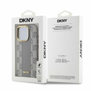 Dėklas DKNY Leather Checkered Mono Pattern MagSafe iPhone 15 Pro  - Smėlinis 4