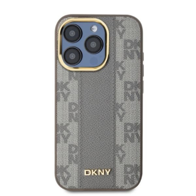 Dėklas DKNY Leather Checkered Mono Pattern MagSafe iPhone 15 Pro Max  - Smėlinis 1