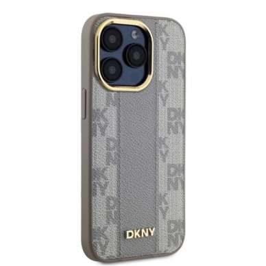 Dėklas DKNY Leather Checkered Mono Pattern MagSafe iPhone 15 Pro Max  - Smėlinis 3