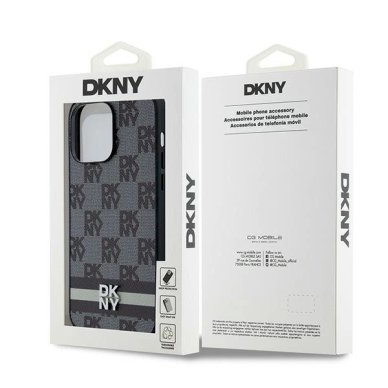 Dėklas DKNY Leather Checkered Mono PatternPrinted StripesiPhone 14 Pro Max - Juodas 7