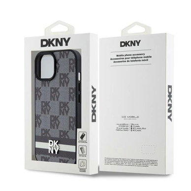 Dėklas DKNY Leather Checkered Mono PatternPrinted StripesiPhone 15 Plus / 14 Plus - Juodas 7